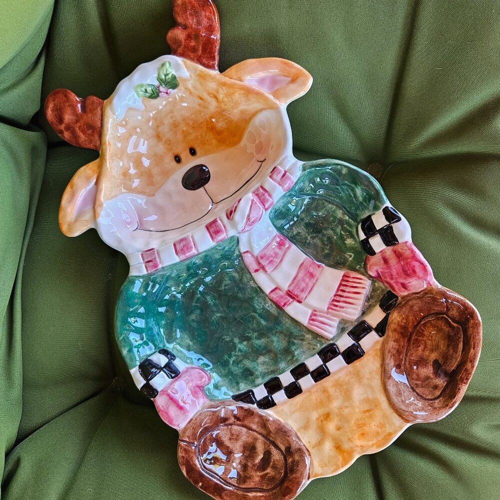 Vintage Ceramic Reindeer Christmas Dish